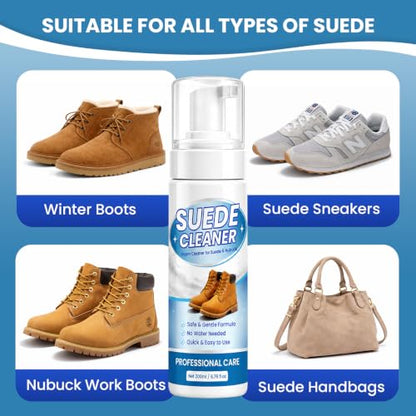 Suede Shoe Cleaner, Color-Safe Foam Cleaner for Suede & Leather Shoes - Removes Dirt, Stains & Water Spots