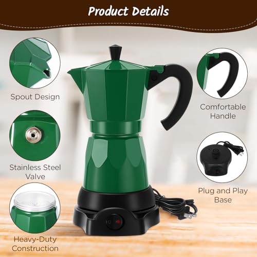 Coffee Pot 6 Cup Electric Espresso Coffee Maker Italian Moka Maker 300ml Portable Aluminum Espresso Machine Cafetera Moka Pot with Detachable Base, Gift for Home Travel(Dark Green) - color: Dark Green