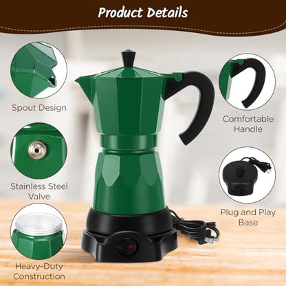 Coffee Pot 6 Cup Electric Espresso Coffee Maker Italian Moka Maker 300ml Portable Aluminum Espresso Machine Cafetera Moka Pot with Detachable Base, Gift for Home Travel(Dark Green) - color: Dark Green