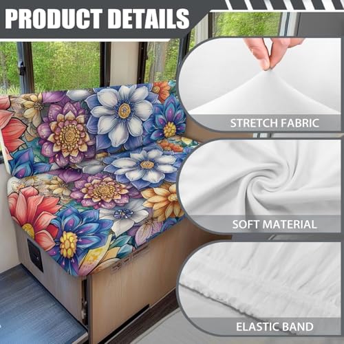 Rv Sofa Cover - Camper Accessories RV Dinette Cushion Covers Camper Cushion Slipcover with Boho Flower - Stretch 2 Seat Sofa Chair Cover Furniture Protector for RV Camper - color: Boho Flower Pattern