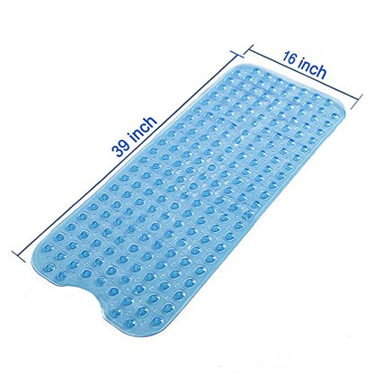 Tree Bud Bathtub Mats for Shower Tub Non-Slip Bath Mat 39 x 16 Inch Extra Long Shower Mat, Bath Tub Mat for Bathroom with Machine Washable, BPA Free for Kids (Clear Blue) - color: Clear Blue