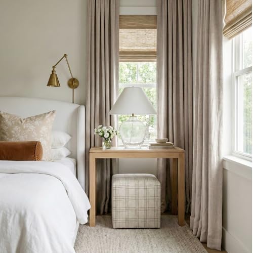 RYB HOME Natural Beige 100% Blackout Linen Curtains 72 inch Long, Thermal Insulated & Privacy Assurd Drapes for Bedroom/Office/Nursery, Rod Pocket & Back Tab Window Treatment, W52 X L72, 2 Panels - color: Natural Beige, size: 52"W x 72"L (Pack of 2)