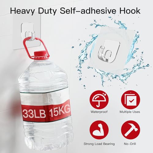 Latoxcaa Large Adhesive Hooks, 33lb Heavy Duty Utility Hooks for Hanging, 20 Pack Damage Free Sticky Hanging, No Trace Self-Adhesive Wall for Kitchen Bathroom Office Multiple Uses - size: 20 Clear Hooks