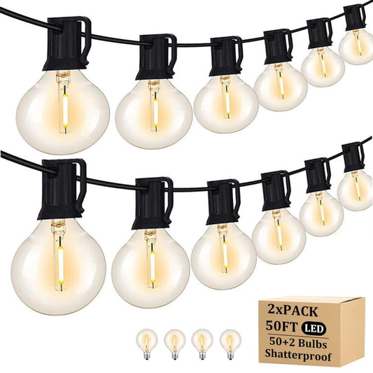 100FT Outdoor String Lights with 102 Shatterproof G40 LED Clear Globe Bulbs for Indoor/Outdoor, 2-Pack 50FT Connectable Hanging Lights for Party Decor - size: 100FT/102led bulbs