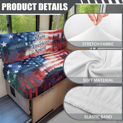 American Flag RV Dinette Cushion Covers Booth Set USA 250th Anniversary Camper Cushion Covers for RV Camper Sofa Including 1 Bench Cover and 1 Backrest Cover - color: 250th Anniversary American Flag Forest
