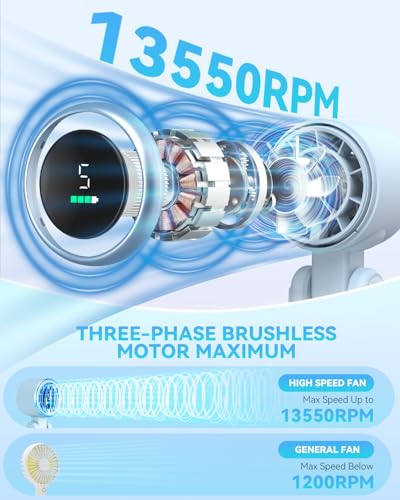 PlayHot Portable Handheld Turbo Fan, 5-Speed Personal Fan, USB-C Rechargeable Fan Up to 12 Hours, 3 IN 1 Hand Fan with Air Turbo Tech Cooling, Travel Fan for Cruise, Beach, Gifts for Women (Blue) - color: Blue