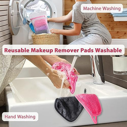 Makeup Remover Cloth, 6" x 6" Make Up Towels Reusable Face Cloth for Washing Face, 12 Pack Makeup Remover Pads Microfiber Face Washcloth with Mesh Bag, Just Water, Grey/Purple/Pink - color: MixColor-2