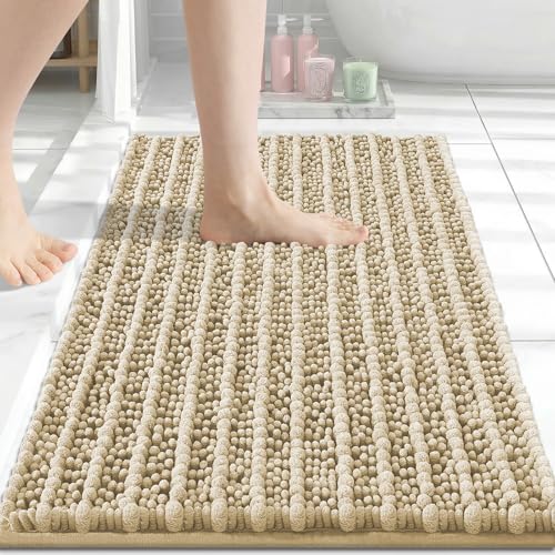 Arotive Luxury Bathroom Rugs 24x16, Extra Soft Thick Absorbent Shaggy Chenille Bath Rugs, Non-Slip Machine Wash Dry, Bath Mats for Bathroom Floor, Tub and Shower, Home Decor Accessories, Beige - color: Beige, size: 24" X 16"