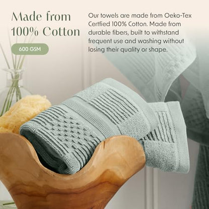 Springtree Home 100% Cotton Bathroom Towel Set | 6 Piece Set - Green Towels | Geometric Textured Design | Absorbent & Quick-Dry | Oeko-TEX® Standard 100 Cotton | Myla Collection - Eucalyptus - color: Eucalyptus, size: 6 Piece Set
