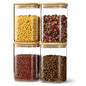 D2scrma 37oz Airtight Glass Square Storage Canister with Bamboo Lid Set of 4 (1100ml) Container Stackable Jar, Kitchen Canister for Pantry Noodles, Flour and Coffee beans (‎with Black Lable) - size: 37oz*4