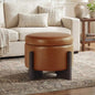 Faux Leather Round Ottoman, 22 Inch Storage Ottoman,PU Leather Ottoman,Multi-Functional Footrest for Living Room & Bedroom,Apartments (Light Brown, Round) - color: Light Brown