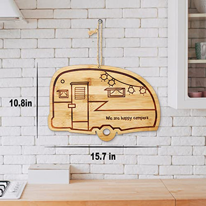 Happy Camper Bamboo Large Cutting Board, Rv Wooden Stove Top Cover Noodle Board,Meat Cutting Board for BBQ, Carving Board for Turkey,Large Charcuterie Board,RV Kitchen Decoration - style: big