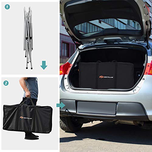 Goplus Folding Grill Table, Aluminum Camping Table with 26'' Main Tabletop, Hooks and Carry Bag, Portable Picnic Table Grill Stand for Outdoor Tailgating BBQ Beach Backyard RV