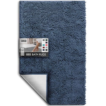 Hearth & Harbor Bathroom Rugs, Chenille Bath Mat - Machine Washable Bath Mats for Bathroom Non-Slip Backing Rubber, Quick Dry Bathroom Mat - color: Navy Blue, style: 26 x 44