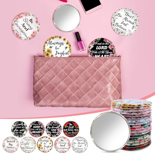 36 Pcs Mini Christian Compact Mirror Christian Gifts Bulk Floral Bible Verse Mini Compact Mirrors Religious Scripture Gifts Inspirational Portable Mirror for Women Coworkers Church Party Favors
