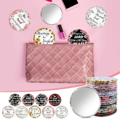 36 Pcs Mini Christian Compact Mirror Christian Gifts Bulk Floral Bible Verse Mini Compact Mirrors Religious Scripture Gifts Inspirational Portable Mirror for Women Coworkers Church Party Favors