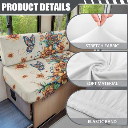Rv Dinette Cushion Covers Lightweight Furniture Protector for Rv Camper Car Bench Cover with Boho Flower Butterfly Print - Rv Couch Cover Replacement for Rv Camper - color: Boho Flower Butterfly