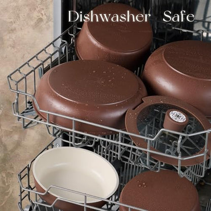 CAROTE 19Pcs Ceramic Cookware Set, Pots and Pans Set Non stick, Non Toxic Cookware Detachable Handle, Kitchen Cooking Set - Induction Cookware, Dishwasher/Oven Safe, PFAS Free, Chocolate - color: Chocolate, size: 19 Piece