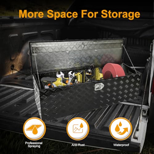 Black 48 Inch Truck Chest Tool box Heavy Duty Aluminum Stripes Plated Pick Up Truck Bed Box Waterproof RV Trailer Toolbox Storage with Side Handle and Lock Keys –48"x15"x15" - color: Black, size: 48"x15"x15"