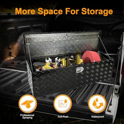 Black 48 Inch Truck Chest Tool box Heavy Duty Aluminum Stripes Plated Pick Up Truck Bed Box Waterproof RV Trailer Toolbox Storage with Side Handle and Lock Keys –48"x15"x15" - color: Black, size: 48"x15"x15"