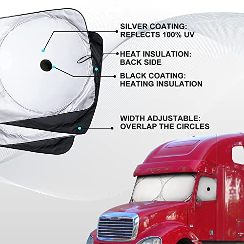 Semi-Truck Sun Shade for Windshield and Side Window | Sunshade Maximum Coverage Windshields for Truck - Block UV Sun Heat Rays - Best for Semi, Commercial & Big Rig Truck, RV（Side Windows Suction Cup）