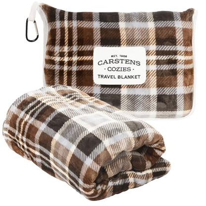 Carstens, Inc. Travel Blanket, Premium Compact 2-in-1 Airplane Blanket/Pillow, Grey & Chestnut Plaid - color: Grey & Chestnut Plaid, size: 50 inches x 60 inches