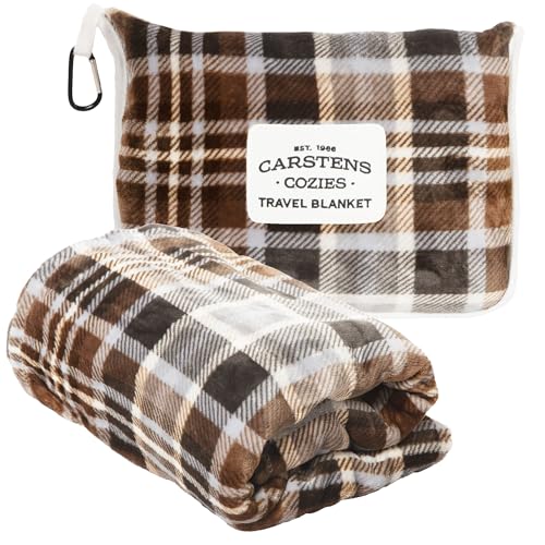 Carstens, Inc. Travel Blanket, Premium Compact 2-in-1 Airplane Blanket/Pillow, Grey & Chestnut Plaid - color: Grey & Chestnut Plaid, size: 50 inches x 60 inches