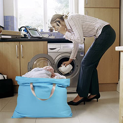 Cotton Canvas Laundry Bag with Handles & Drawstring Straps, Heavy Duty Extra Large Laundry Bags for Laundromat and Household, Washable Travel Dirty Clothes Bag Hamper Liner, 25.5x34Inch, Sky Blue - color: Sky Blue
