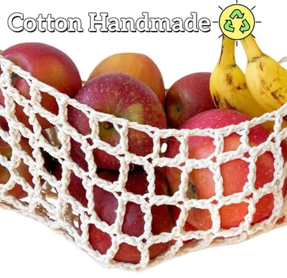 2-Pack Hanging Fruit Hammock with Hooks - Macrame Under Cabinet Veggie Banana Basket, Hand-Woven Boho Fruit Holder, Save Counter Space for Kitchen Home RV Boat (Ivory) - color: Ivory