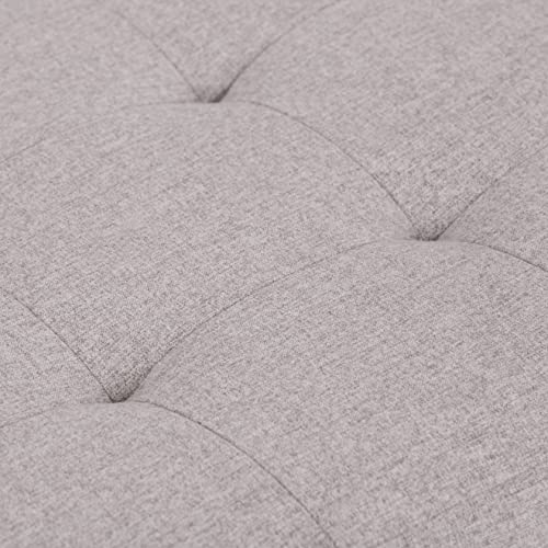 SIMPLIHOME Cosmopolitan Storage Ottoman - 34 inch Wide Upholstered Linen Look Fabric Rectangle Storage Ottoman Bench in Cloud Grey, Transitional Tufted Ottoman for Living Room with Lift-Up Lid - color: Cloud Grey