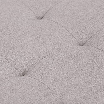 SIMPLIHOME Cosmopolitan Storage Ottoman - 34 inch Wide Upholstered Linen Look Fabric Rectangle Storage Ottoman Bench in Cloud Grey, Transitional Tufted Ottoman for Living Room with Lift-Up Lid - color: Cloud Grey
