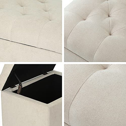 Joveco Storage Ottoman, 24" Fabric Rectangle Tufted Bench Foot Rest Stool for Living Room Bedroom, Beige - color: Beige