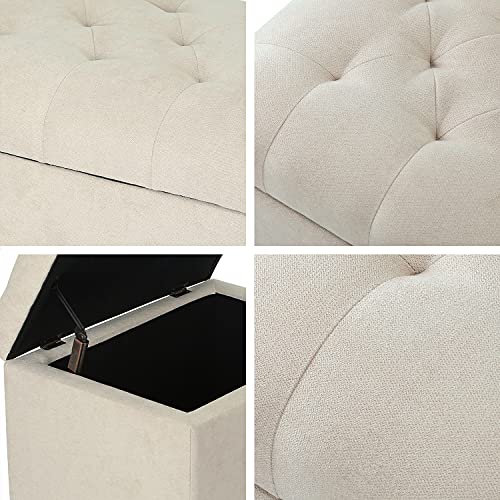 Joveco Storage Ottoman, 24" Fabric Rectangle Tufted Bench Foot Rest Stool for Living Room Bedroom, Beige - color: Beige