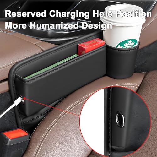 Car Seat Gap Filler Organizer, Universal Premium Leather Seat Organizer with Cup Holder, Seat Gap Storage Box with Bottle Holder, Car Leather Gap Bag Front Center Console Seat (Passenger Side) - size: Passenger Side
