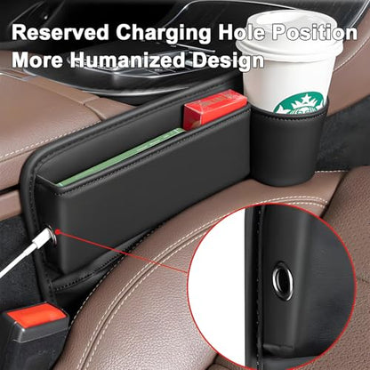 Car Seat Gap Filler Organizer, Universal Premium Leather Seat Organizer with Cup Holder, Seat Gap Storage Box with Bottle Holder, Car Gap Bag Front Center Console Seat (Driver+Passenger 2 Pack) - size: Driver + Passenger Side