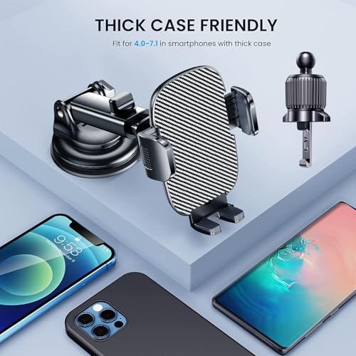 Phone Mount for Car Phone Holder [Military-Grade Suction & Stable Clip] Car Phone Holder Mount Windshield Dashboard Air Vent Universal Automobile Mount Fit Shower & Wall Mounts iPhone - style: Modle-B