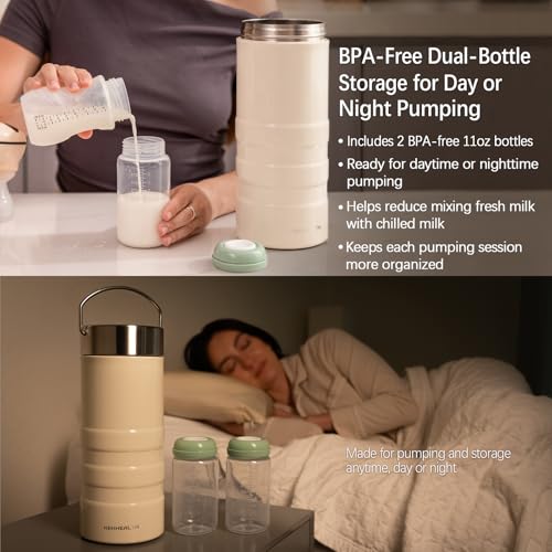 22oz Premium Stainless Steel Breast Milk Cooler, 360° Cooling Gel Ring, 24-Hour Cold Storage, 2 BPA-Free 11oz Bottles, Leak-Proof, Designed for Working Moms and Full-Day Outings - size: Pro Cooler 22 Ounce