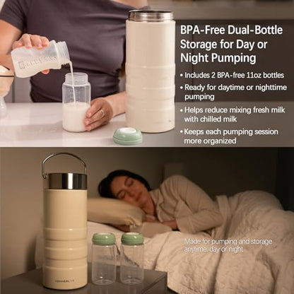 22oz Premium Stainless Steel Breast Milk Cooler, 360° Cooling Gel Ring, 24-Hour Cold Storage, 2 BPA-Free 11oz Bottles, Leak-Proof, Designed for Working Moms and Full-Day Outings - size: Pro Cooler 22 Ounce