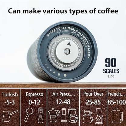 CERA+ CGE01 Portable Coffee Bean Grinder,Electric Coffee Grinder with 90 Precise Grind Setting,Auto‑Stop & One-Button,Burr Coffee Bean for Espresso,Pour-Over, French Press Moka, with Bag - color: Space Gray