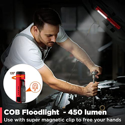WORKPRO Rechargeable Pen Light, 450 Lumen LED Flashlight with 365 nm UV Black Light, Multifunctional Penlight for Mechanic Emergency Outdoor - color: Red