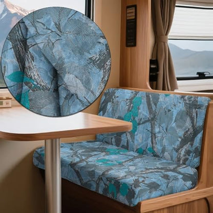 Branch Leaf Blue Pattern 2 Pcs RV Dinette Cushion Covers Anti-Slip Camper Cushion Slipcover Thickened 2 Seat Sofa Chair Cover 1 Backrest Covers and 1 Bench Covers - color: Branch Leaf Blue
