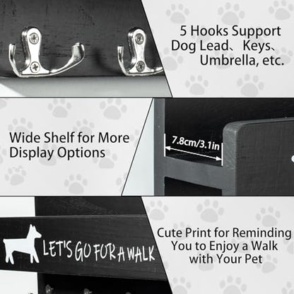 Wood Dog Leash Holder for Wall, Key Hangers with 5 Double Key Hooks, Dog Leash Hanger Wall Mounted for Entryway, Farmhouse Treats,35cm,Black - color: Black
