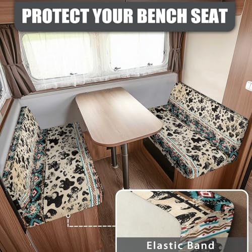 Aztec Cow Print RV Seat Covers Dinette Booth Cushions Retro Camper Cushion Covers 2 Cushion Couch Cover for RV Sofa Stretchy RV Bench Seat Covers for Travel Trailer Couch - color: Aztec Cow Print