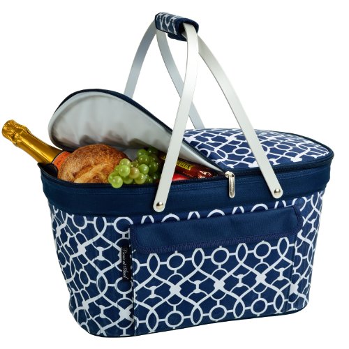 Picnic at Ascot Patented Insulated Folding Picnic Basket Cooler- Designed & Quality Approved in the USA - color: Trellis Blue