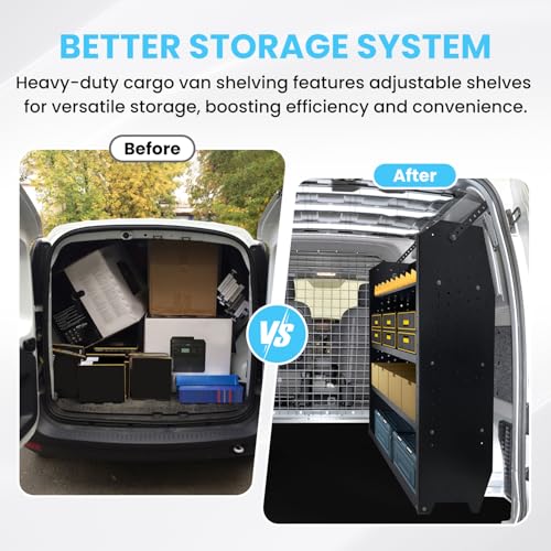 Cargo Van Shelving Storage System Low/Mid/High Roof Steel Van Shelves Fit for Ford Transit,GMC,NV,Chevy Express, Promaster,Sprinter and Metris,32" W x 46" H x 13" D - size: 32" W x 46" H x 13" D