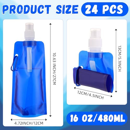 Teenyyou 24 Pack Collapsible Water Bottles Bulk 16oz Foldable Water Bottles with Carabiner Reusable Drinking Leak Proof Container Bags for Sport Biking Hiking Camping Travel Outdoor (Blue) - color: Blue