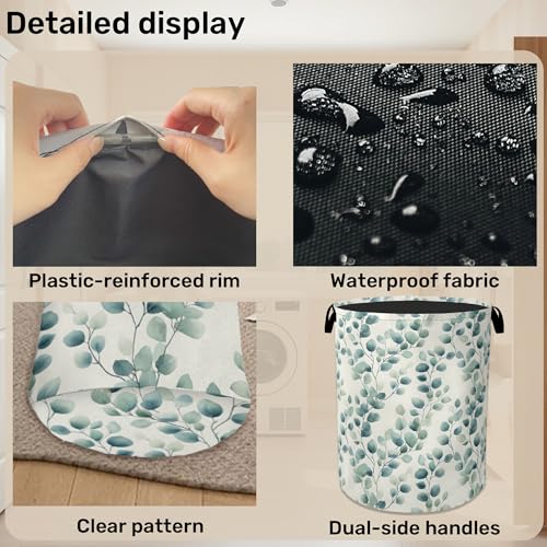 Sage Green Plant Large Clothes Hamper Bag - Laundry Basket with Handles, Space Saving Foldable Design for Nursery - color: Sage Green Plant