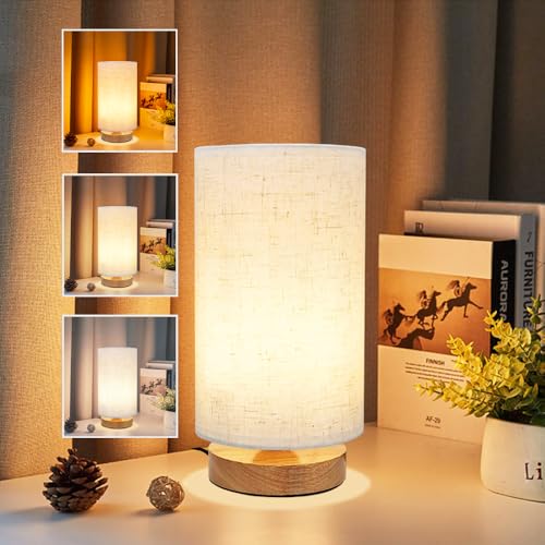 3-Color Adjustable Bedside Table Lamp for Bedroom,Minimalist Wood Base&Round Fabric Shade,Cozy Lighting Nightstand Boho Lamp,Study Reading Desk Night Stand Light for Living Room,Office,kitchen,Nursery - size: 3 Color Adjustable - Set of 1