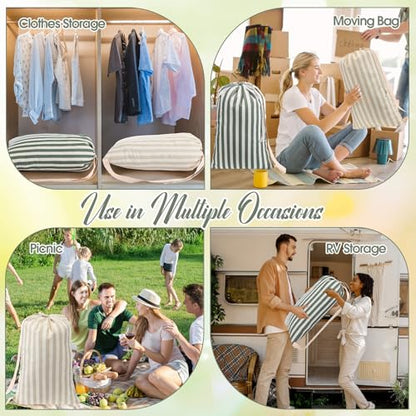 SATINIOR 2 Pcs Stripe College Laundry Bag Green Beige Canvas Travel Laundry Bags with Drawstring Shoulder Straps 29" x 18" Washable Dirty Clothes Hamper Organizer for Dorm Laundromat Apartment Camping - style: Stripe