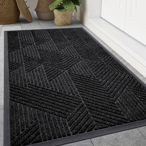 Smiry Front Door Mat Outside Entrance, Heavy Duty Sturdy Natural Rubber Doormat, Trap Dirt and Moisture, Easy Clean Low Profile Welcome Floor Mats for Indoor Outdoor Entry, 47x23 Inch, Black - color: Black, size: 47" X 23"